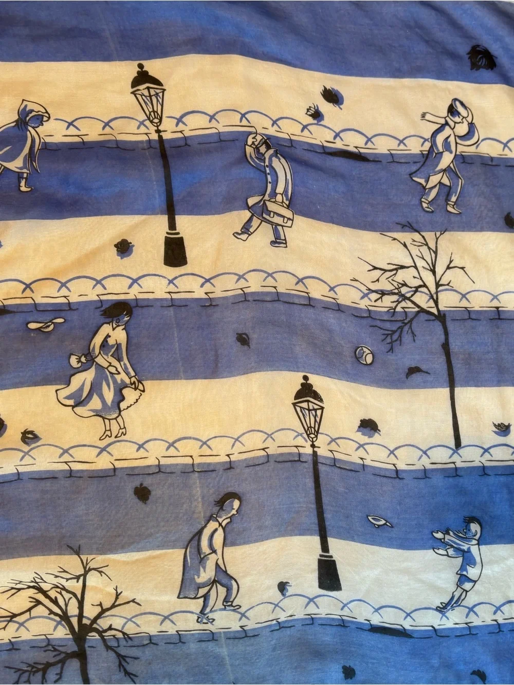 Vintage Silk Scarf Amazing Novelty Print People Fighting The Wind 32 X 33”